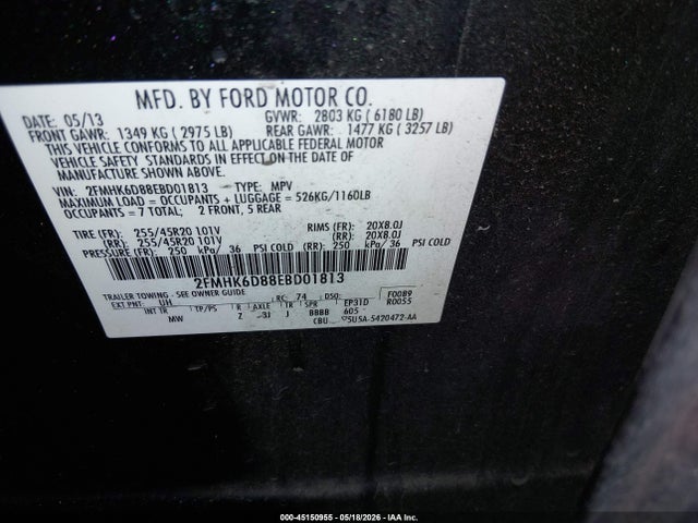 2014 Ford Flex Limited მანქანა იყიდება აუქციონზე, vin: 2FMHK6D88EBD01813, აუქციონის ნომერი: 45150955