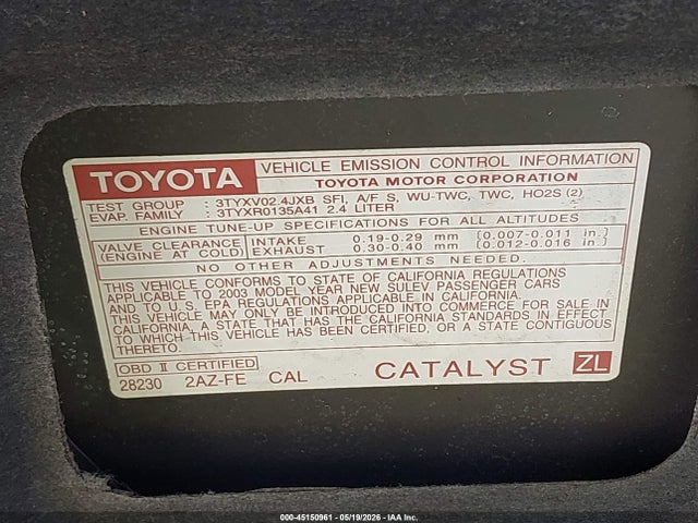 2003 Toyota Camry Se მანქანა იყიდება აუქციონზე, vin: 4T1BE32K33U756103, აუქციონის ნომერი: 45150961