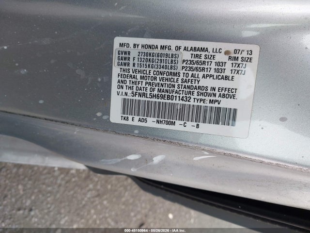 Honda Odyssey Ex-l 2014 5FNRL5H69EB011432 Image 9
