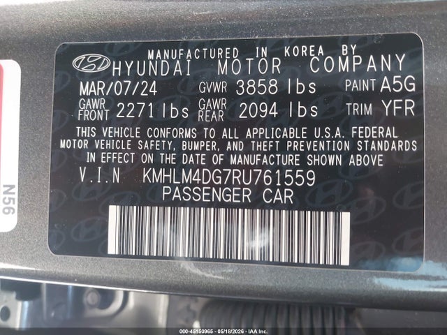 45150965 :رقم المزاد ، KMHLM4DG7RU761559 vin ، 2024 Hyundai Elantra Sel مزاد بيع