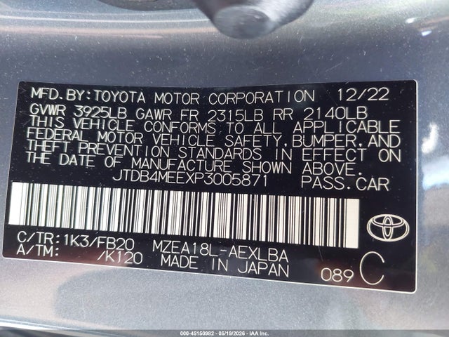 Toyota COROLLA LE 2023 JTDB4MEEXP3005871 Image 9