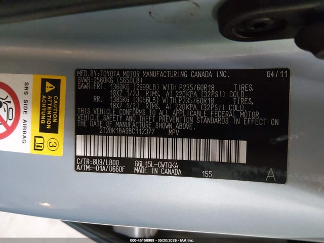 Aukcja sprzedaży 2011 Lexus Rx 350, vin: 2T2BK1BA9BC112377, numer aukcji: 45150988