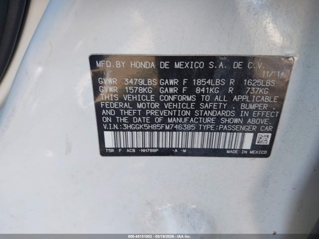 3HGGK5H85FM746385 Honda Fit Ex/ex-l