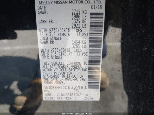 Nissan Pathfinder Sv 2018 5N1DR2MN5JC632481 Image 9