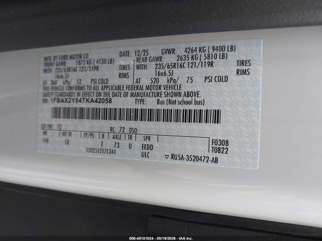 1FBAX2Y84TKA42058 Ford Transit-350 Passenger Van Xlt
