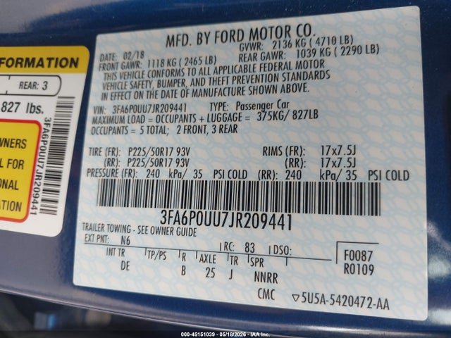 Продаж на аукціоні авто 2018 Ford Fusion Hybrid S, vin: 3FA6P0UU7JR209441, номер лоту: 45151039