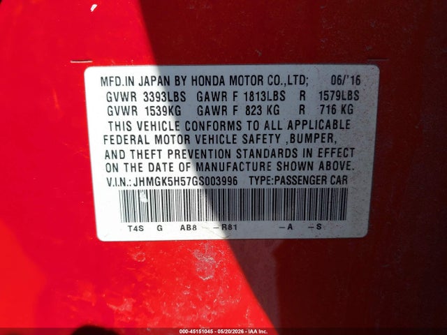 JHMGK5H57GS003996 Honda FIT LX