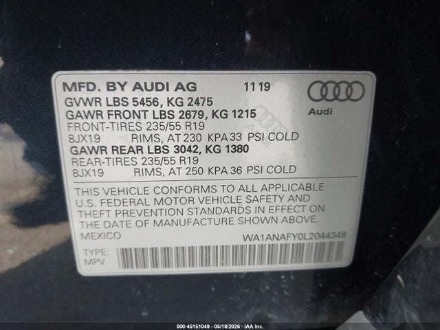 WA1ANAFY0L2044348 Audi Q5 Premium 45 Tfsi Quattro S Tronic
