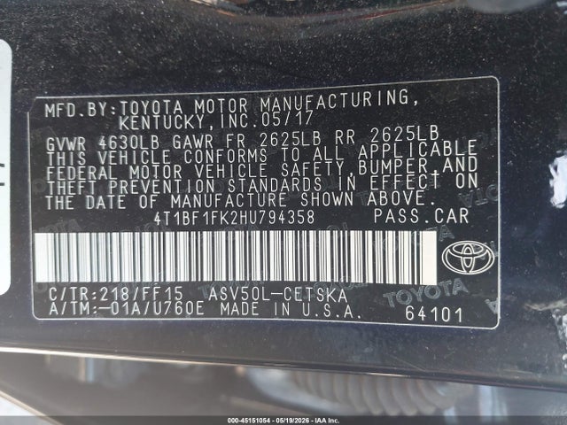 4T1BF1FK2HU794358 Toyota CAMRY SE