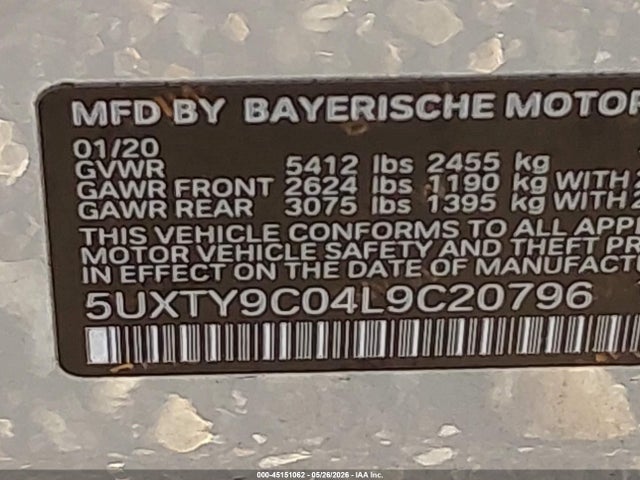 Aukcja sprzedaży 2020 Bmw X3 M40i, vin: 5UXTY9C04L9C20796, numer aukcji: 45151062