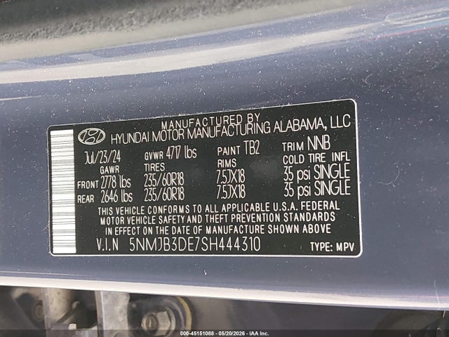 5NMJB3DE7SH444310 Hyundai TUCSON SEL