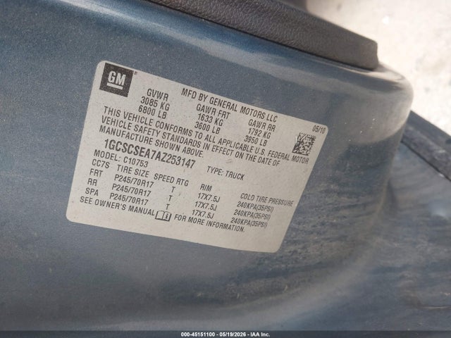 Aukcja sprzedaży 2010 Chevrolet Silverado 1500 Lt, vin: 1GCSCSEA7AZ253147, numer aukcji: 45151100