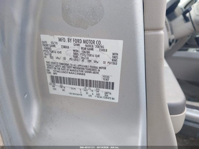 Aukcja sprzedaży 2010 Ford Escape Xlt, vin: 1FMCU9D74AKC59685, numer aukcji: 45151121