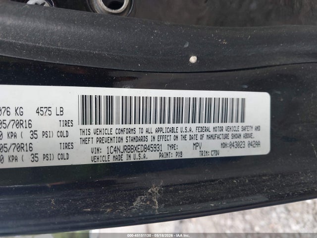 Aukcja sprzedaży 2014 Jeep Patriot Sport, vin: 1C4NJRBBXED845931, numer aukcji: 45151130