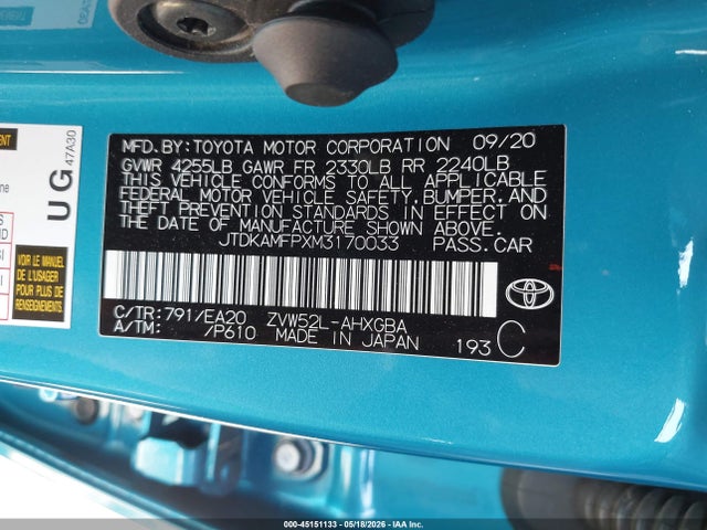 Aukcja sprzedaży 2021 Toyota Prius Prime Xle, vin: JTDKAMFPXM3170033, numer aukcji: 45151133