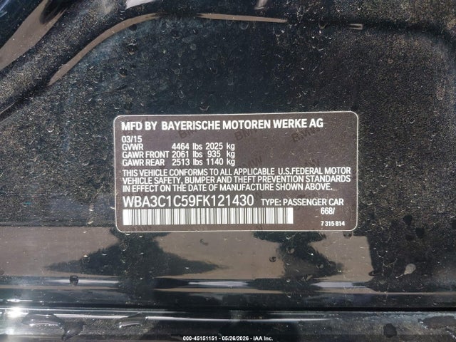 Продажа на аукционе авто 2015 Bmw 328i, vin: WBA3C1C59FK121430, номер лота: 45151151
