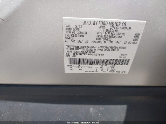 Ford Explorer Limited 2016 1FM5K7F83GGA27518 Image 9