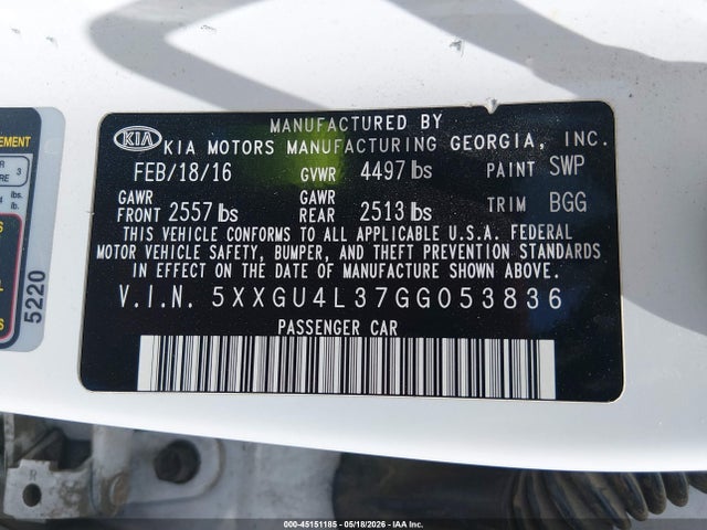5XXGU4L37GG053836 KIA OPTIMA EX