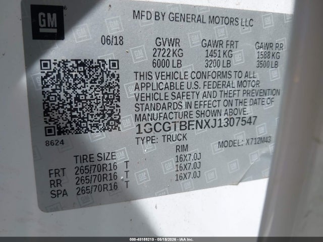 45151213 :رقم المزاد ، 1GCGTBENXJ1307547 vin ، 2018 Chevrolet Colorado Wt مزاد بيع