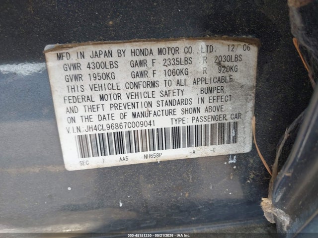 Продаж на аукціоні авто 2007 Acura Tsx, vin: JH4CL96867C009041, номер лоту: 45151230