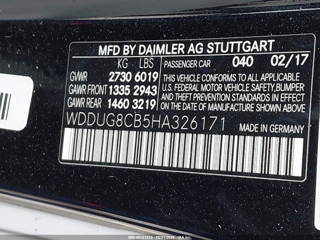 45151233 :رقم المزاد ، WDDUG8CB5HA326171 vin ، 2017 Mercedes-benz S 550 مزاد بيع
