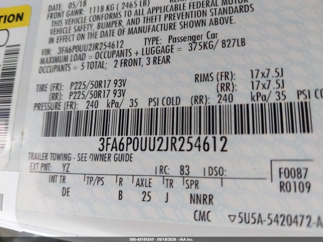 Продажа на аукционе авто 2018 Ford Fusion Hybrid S, vin: 3FA6P0UU2JR254612, номер лота: 45151247