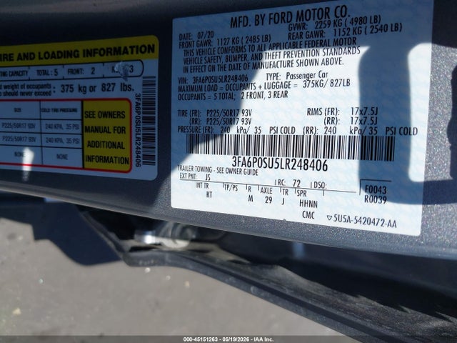3FA6P0SU5LR248406 Ford Fusion Plug-in Hybrid Titanium
