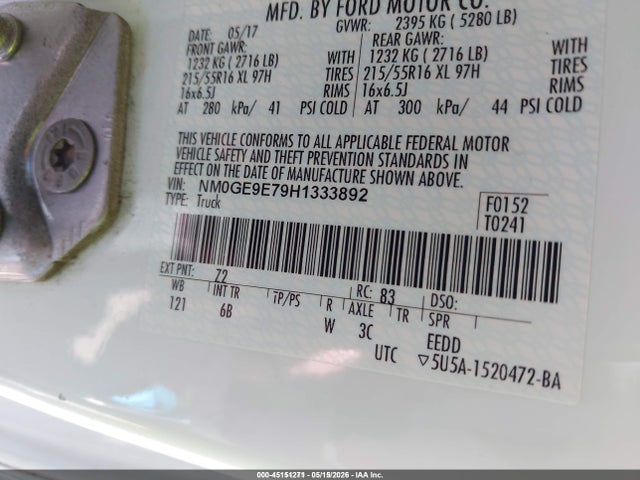 Продажа на аукционе авто 2017 Ford Transit Connect Xl, vin: NM0GE9E79H1333892, номер лота: 45151271
