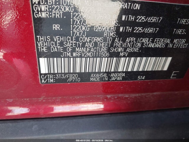 JTMLWRFV2MD111506 Toyota Rav4 Hybrid Le
