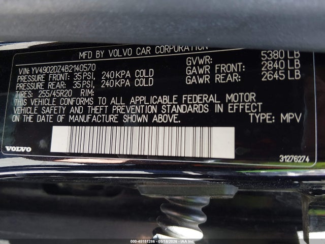 2011 Volvo Xc60 T6/t6 R-design მანქანა იყიდება აუქციონზე, vin: YV4902DZ4B2140570, აუქციონის ნომერი: 45151286