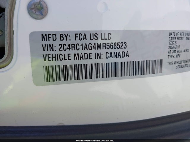 Aukcja sprzedaży 2021 Chrysler Voyager L, vin: 2C4RC1AG4MR568523, numer aukcji: 45151294