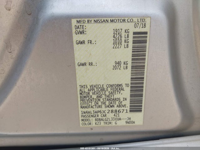 1N4AL3AP6JC288671 Nissan Altima 2.5 S