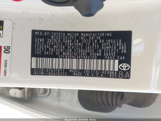 5YFBURHE4KP884700 Toyota COROLLA LE