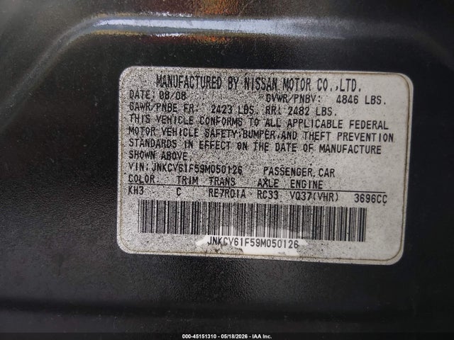 Продажа на аукционе авто 2009 Infiniti G37x, vin: JNKCV61F59M050126, номер лота: 45151310