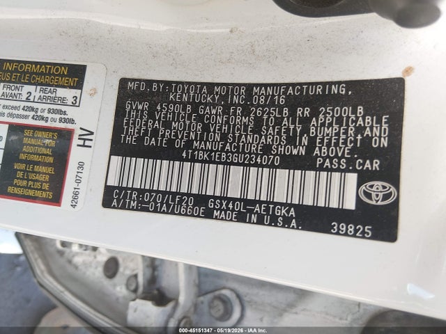 4T1BK1EB3GU234070 Toyota Avalon Xle Premium
