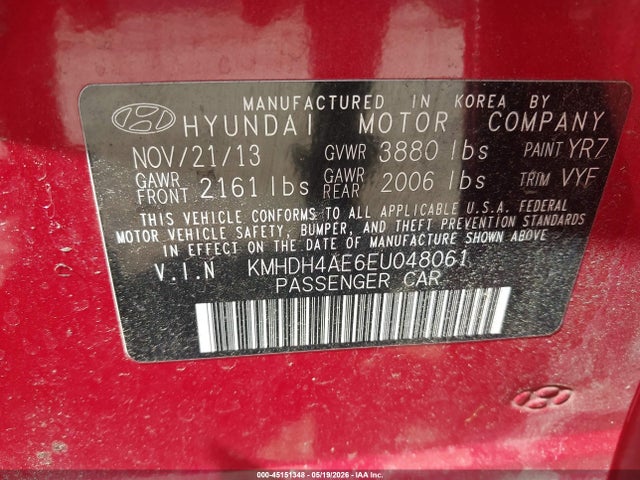 Продаж на аукціоні авто 2014 Hyundai Elantra Se, vin: KMHDH4AE6EU048061, номер лоту: 45151348