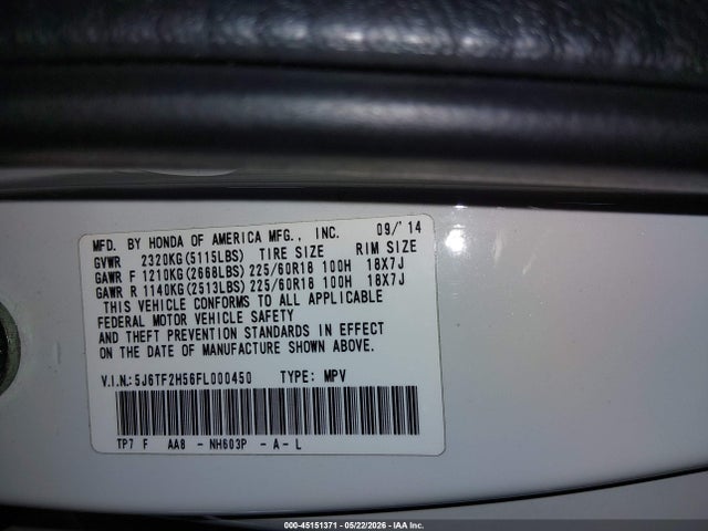 5J6TF2H56FL000450 Honda Crosstour Ex-l V6