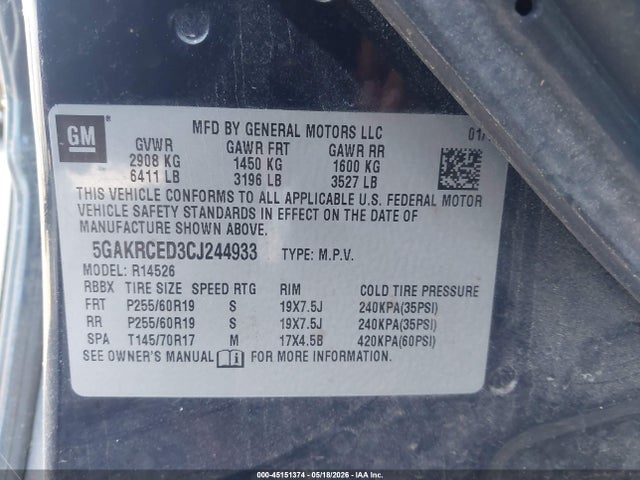Продажа на аукционе авто 2012 Buick Enclave Leather, vin: 5GAKRCED3CJ244933, номер лота: 45151374