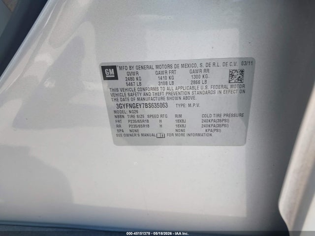 Aukcja sprzedaży 2011 Cadillac Srx Standard, vin: 3GYFNGEY7BS635063, numer aukcji: 45151378