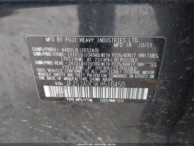 Aukcja sprzedaży 2014 Subaru Forester 2.5i Premium, vin: JF2SJADC9EH516450, numer aukcji: 45151382