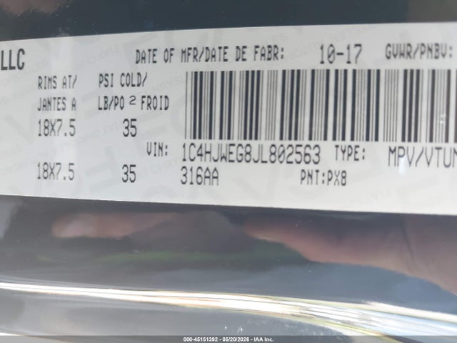 Продажа на аукционе авто 2018 Jeep Wrangler Jk Unlimited Sahara, vin: 1C4HJWEG8JL802563, номер лота: 45151392