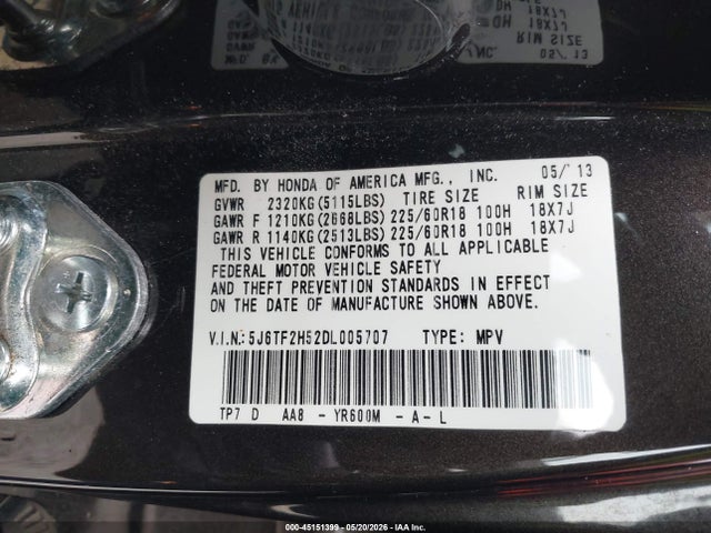 2013 Honda Crosstour Ex-l V6 მანქანა იყიდება აუქციონზე, vin: 5J6TF2H52DL005707, აუქციონის ნომერი: 45151399