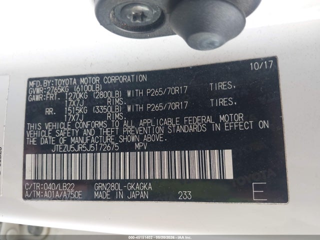 Toyota 4runner Sr5 Premium 2018 JTEZU5JR5J5172675 Image 9