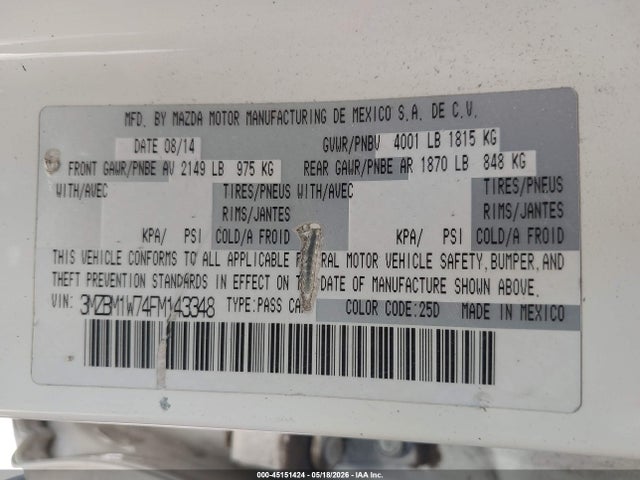 3MZBM1W74FM143348 Mazda Mazda3 I Grand Touring