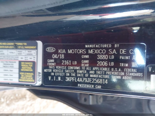 Aukcja sprzedaży 2018 Kia Forte S, vin: 3KPFL4A79JE256814, numer aukcji: 45151456