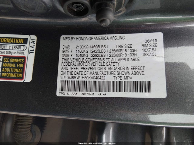 Honda CR-V EX 2019 5J6RW1H50KA040422 Image 9