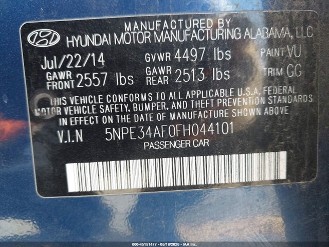 5NPE34AF0FH044101 Hyundai Sonata Sport