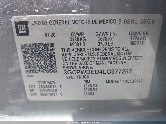 3GCPWDED4LG377253 Chevrolet Silverado 1500 2wd Short Bed Rst