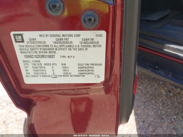 2002 Chevrolet Suburban 1500 Ls მანქანა იყიდება აუქციონზე, vin: 1GNEC16Z62R319837, აუქციონის ნომერი: 45151516