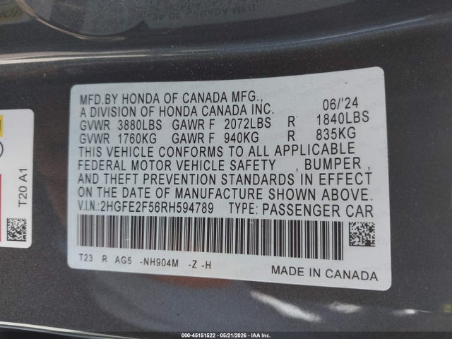 Honda Civic Sport 2024 2HGFE2F56RH594789 Image 9